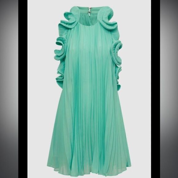 NWT AMUR MIMI HALTER NECK FRILL MINI DRESS Miami Sky Size 0 - Picture 13 of 16